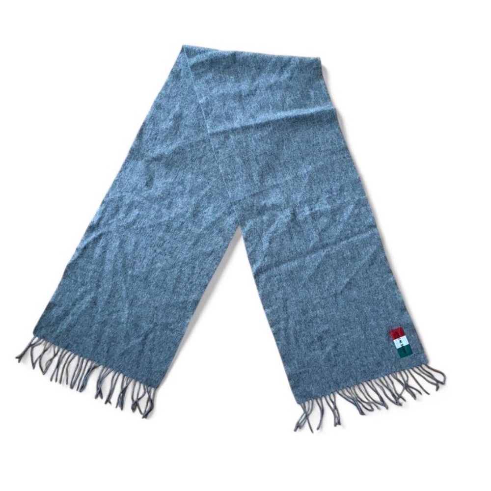 Grey Fringed Scarf with Logo Patch